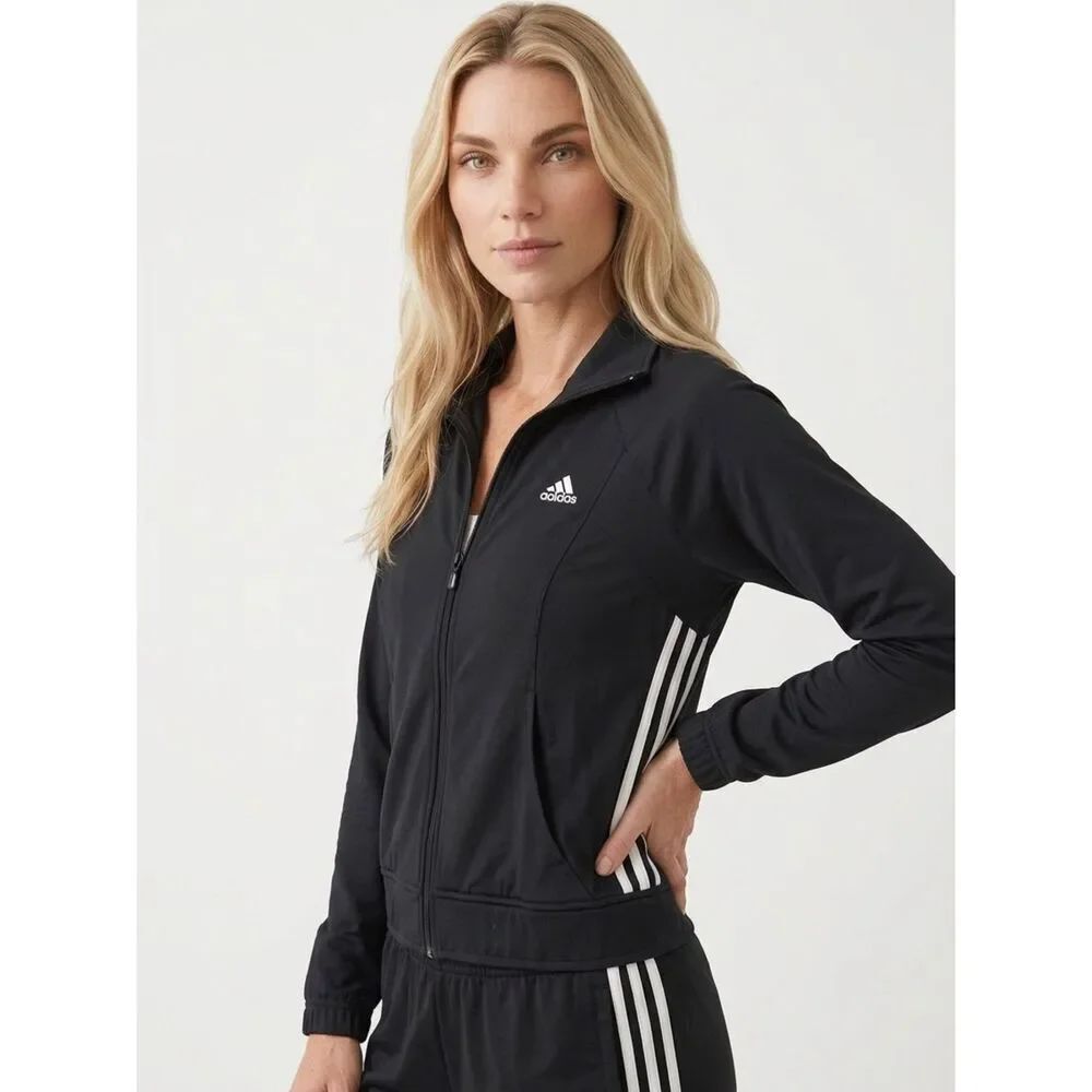 ADIDAS | Black & White Full Zip Front Jacket Small